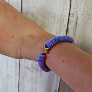 Clay bead bracelet with pastel purple and orange